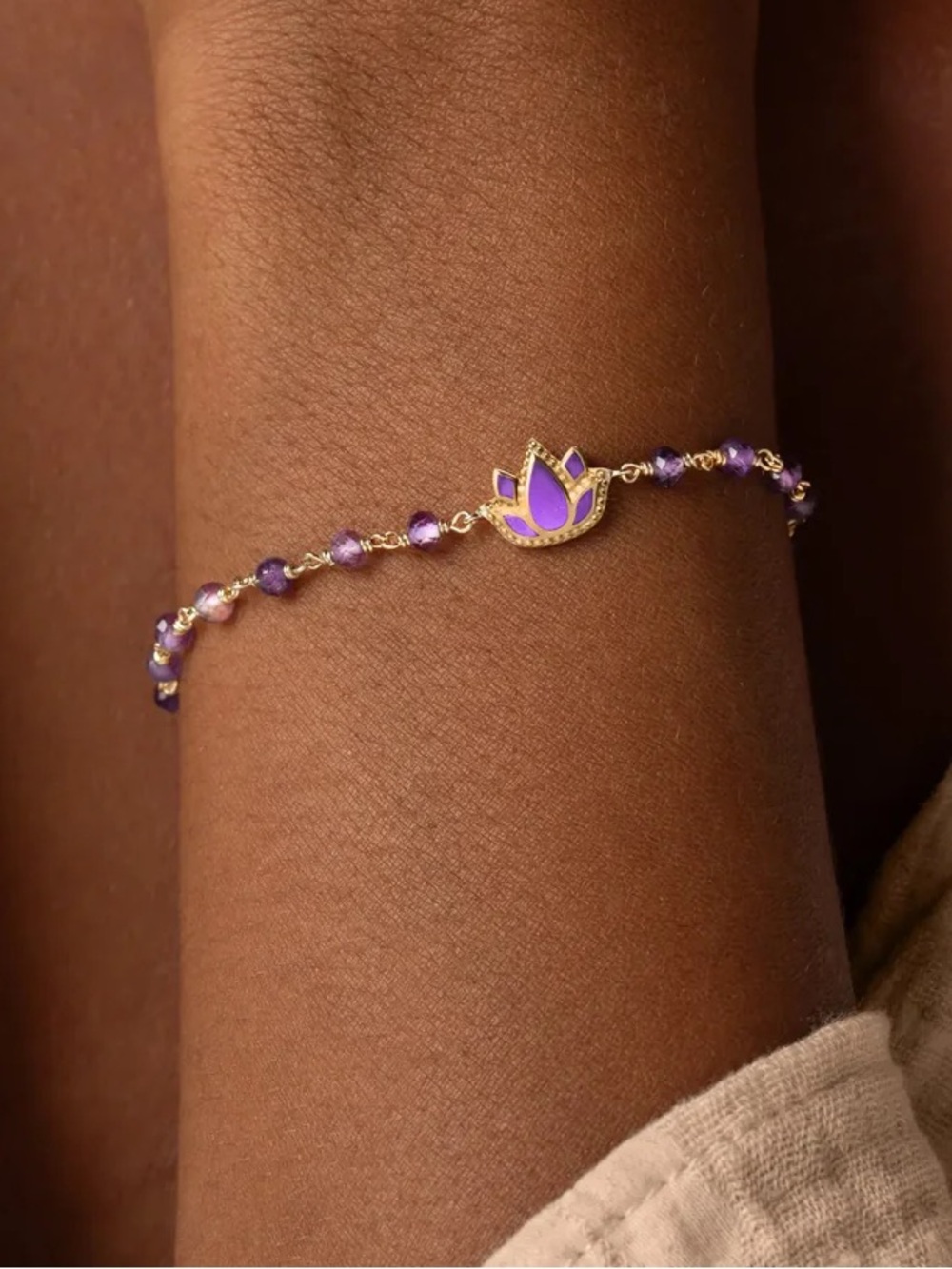 Karma And Luck Amethyst Lotus Gold Bracelet